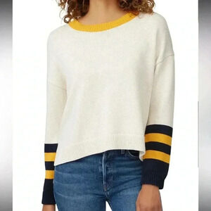 525 America Open Back Striped Navy & Mustard Yellow Sleeve Sweater Size Medium